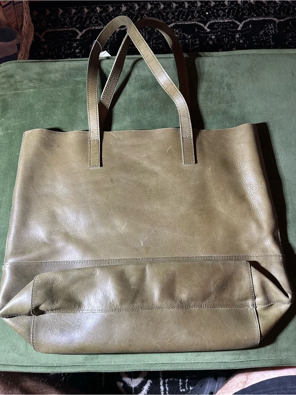 Olive Green Leather Tote Bag - Women